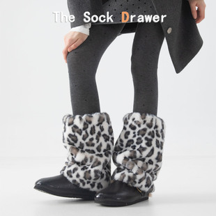 日系jk豹纹袜套女秋冬保暖堆堆袜小腿套仿皮草兔毛宽松阔腿靴袜套
