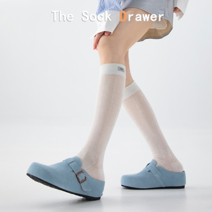 小腿袜女士夏季 镂空网眼布标饰品长筒堆堆袜子芭蕾风ins潮袜 薄款