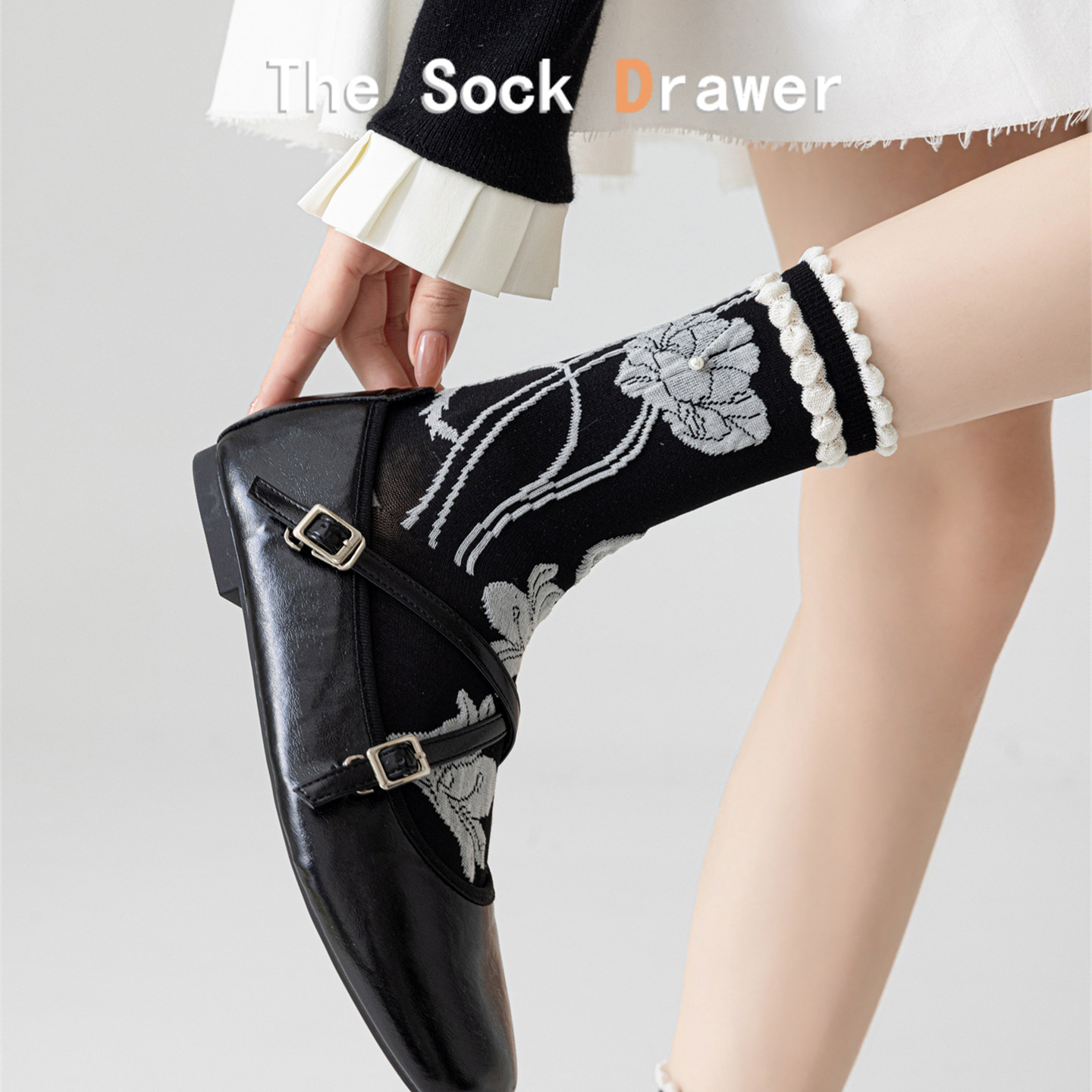 韩国东大门花边泡泡口中筒袜女士春夏新款桑蚕丝抗菌防臭堆堆袜