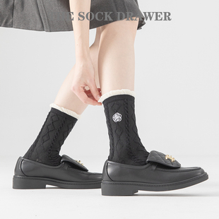 浮雕山茶花刺绣中筒袜女袜 薄款 2025年新款 小香风袜子女春夏新款