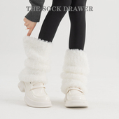 仿兔绒皮草袜子女冬白色袜套加绒加厚保暖毛毛堆堆袜配小皮鞋 腿套