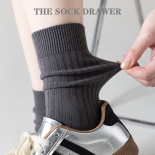长袜堆堆袜 双针深灰色格雷系配德训鞋 灰色袜子女款 中筒袜秋冬季