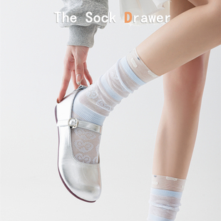 薄款 蕾丝蝴蝶结堆堆袜 镂空网眼透气中筒袜春夏季 女袜子2026新款