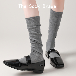 2025春秋季 灰色小腿袜女miu系芭蕾风长筒堆堆袜学院风潮袜子 新款