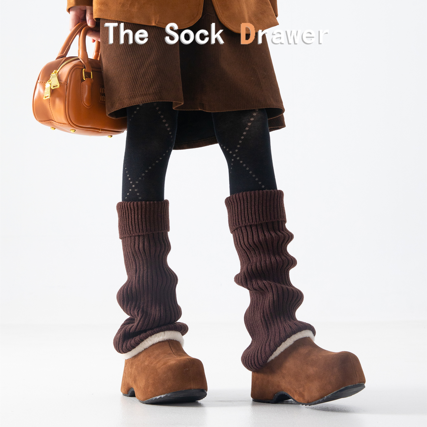 咖色袜套女士冬季坑条翻边喇叭型堆堆腿套日系y2k辣妹千禧风袜套