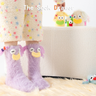 搞怪表情堆堆袜女秋冬加厚保暖加绒居家睡眠地板袜日系卡通中筒袜