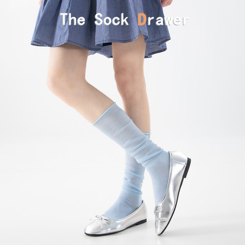 堆堆袜女春夏薄款miu风小腿袜女夏天少女芭蕾风甜美浅蓝色长筒袜