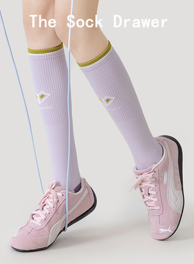 专业跑步运动袜女秋季紫色压力长筒字母小腿袜羽毛球网球无骨袜
