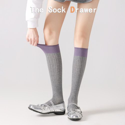 韩国东大门灰色小腿袜女夏季镂空网眼透气显瘦堆堆袜配玛丽珍鞋