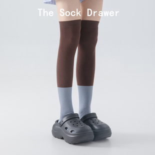 女士大腿袜显瘦长筒过膝防下滑春秋款 ins潮袜子 复古高筒拼色韩版