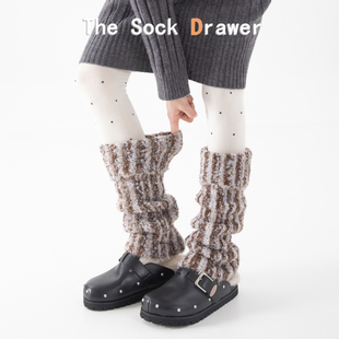 堆堆袜腿套女秋冬加绒加厚保暖翻边松口叠穿日系辣妹条纹小腿袜套
