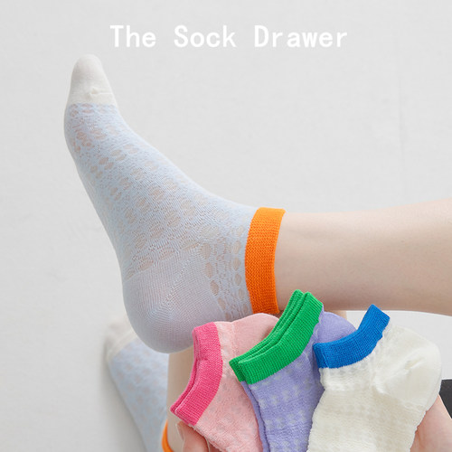 镂空网眼短袜夏季薄款多巴胺蓝色低帮袜子纯棉透气韩版ins潮袜子