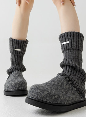 y2k金属标堆堆袜秋冬松弛感加厚袜套灰色中筒腿套袜子女配毛毛鞋