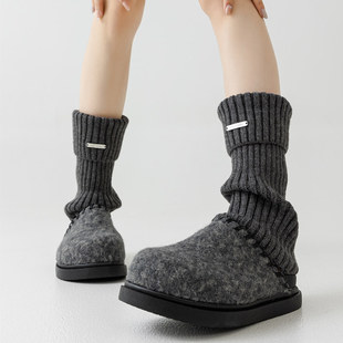 y2k金属标堆堆袜秋冬松弛感加厚袜套灰色中筒腿套袜子女配毛毛鞋