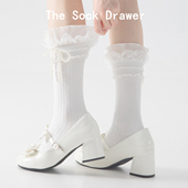 miu系蕾丝花边袜子女春秋季 珍珠蝴蝶结jk洛丽塔公主风中长筒袜子