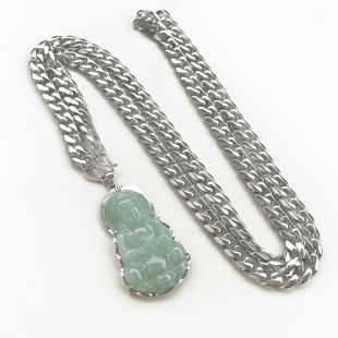 观音男士 项链本命年挂件纯银吊坠翡翠玉观音佛玉石镶嵌银钛钢项链