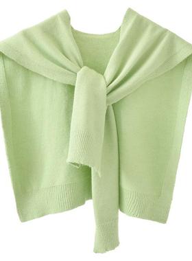 春秋针织纯色小披肩夏季外搭空调房搭护肩网红网红绿色女围巾高端