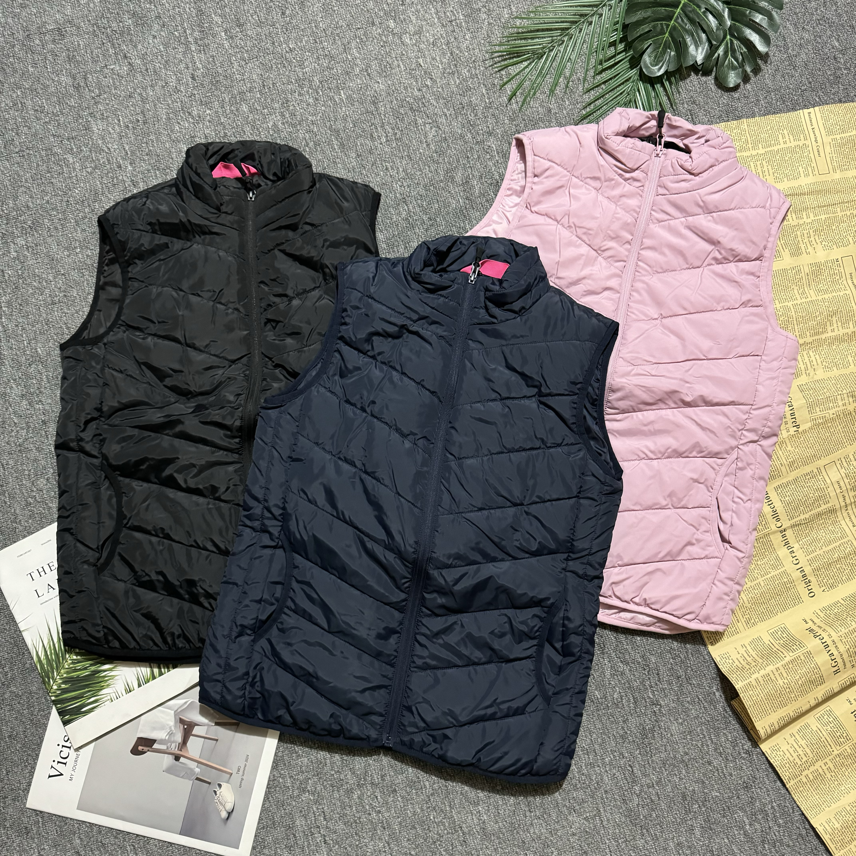 秋冬季女立领外穿内搭直筒休闲保暖薄款棉马甲无袖坎肩上衣侧口袋