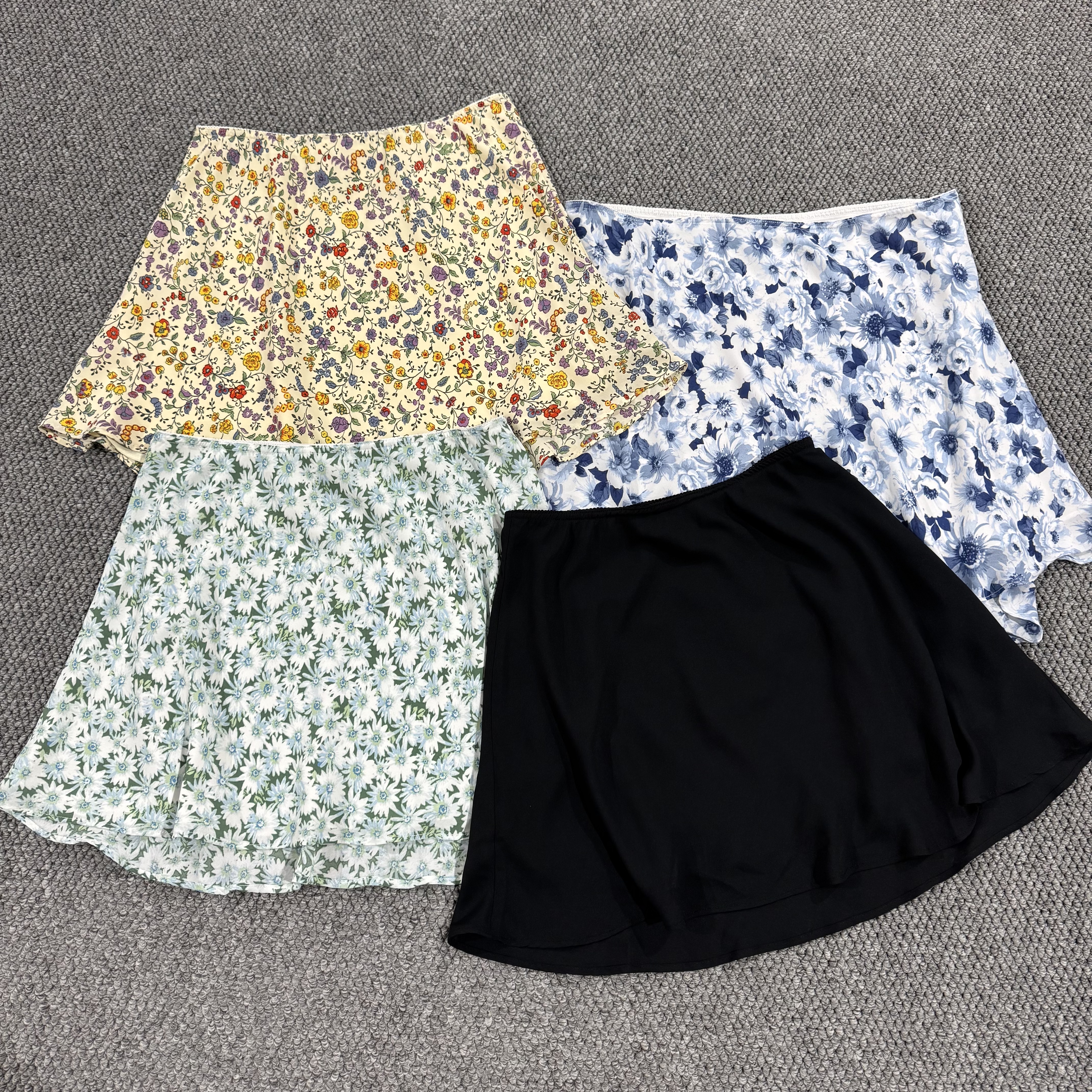出口欧美女夏雪纺加肥加大柔软垂顺松紧腰围清新碎花休闲显瘦短裙