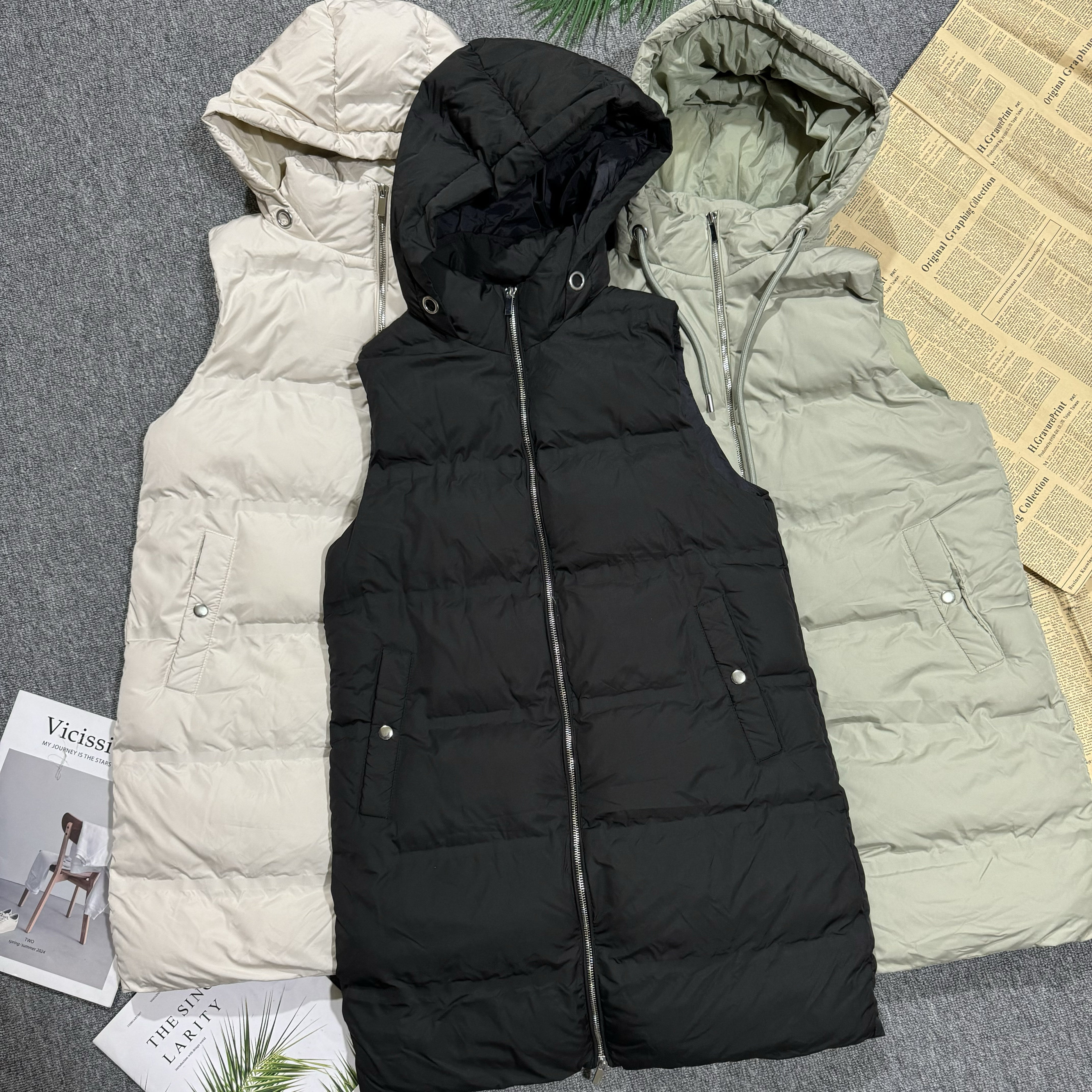 福利品 帽口无抽绳 冬季女连帽不可拆中长款百搭休闲保暖棉马甲