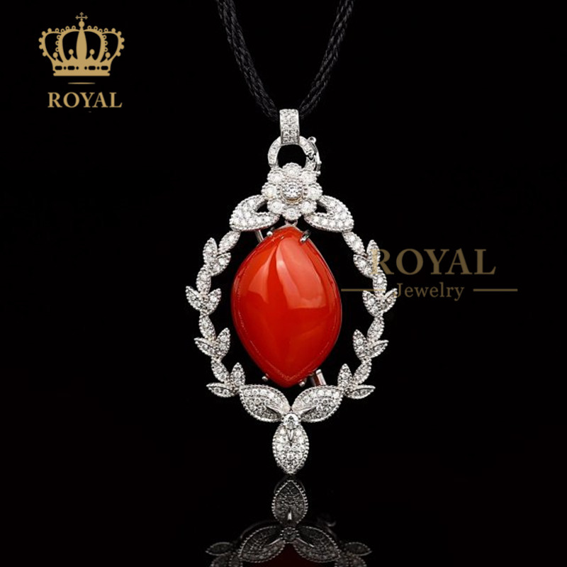 ROYAL珠宝南红玛瑙项链胸针两用吊坠毛衣链大衣配饰送女友长辈礼