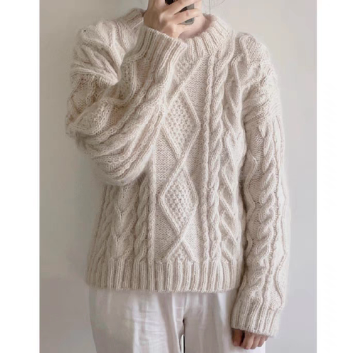 379 中文文字说明 杏仁糖女士毛衣编织 阿兰麻花花样图解教程