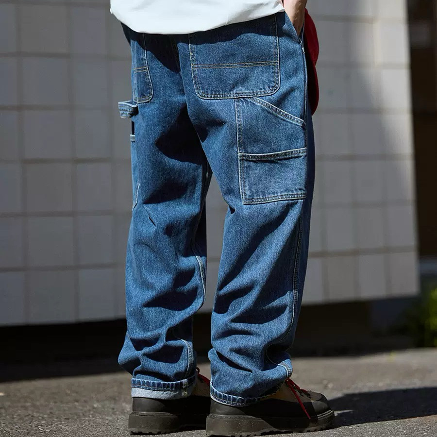 25SS日系复古宽松雪花洗水做旧工装B11伐木裤休闲直筒牛仔裤男女