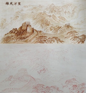 烙画纸打印山水描红图案直接在上面烙画不用起稿