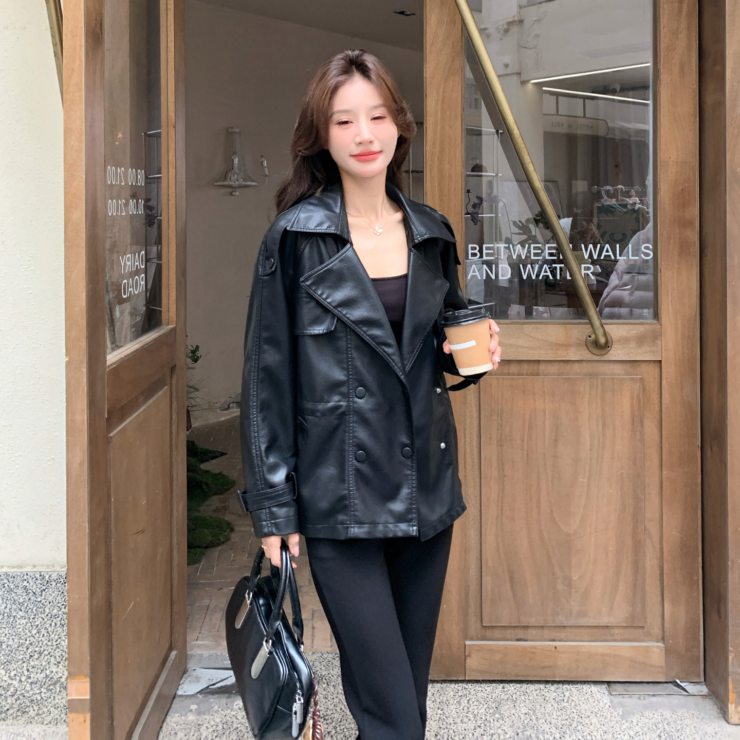 韩系酷飒收腰短款小个子皮衣女