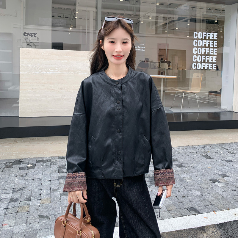 秋季新款民族风短款皮衣女
