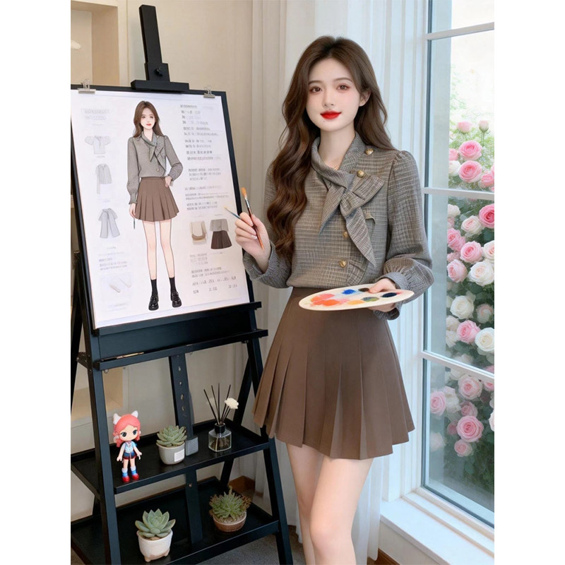 韩版氛围感洋气气质甜美显瘦百搭长袖别致蝴蝶结格子衬衫上衣女春,女装/女士精品,衬衫,淘宝优惠券,粉丝福利购,淘宝优惠卷