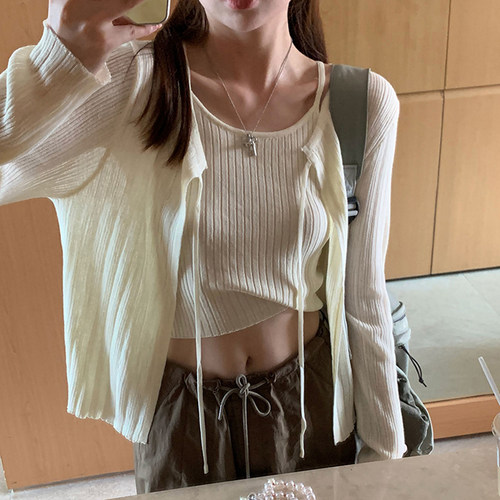 绑带防晒吊带裙子外搭针织开衫女