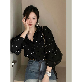 上衣女潮 polo领波点衬衫 韩版 chic高级感宽松洋气简约休闲百搭长袖