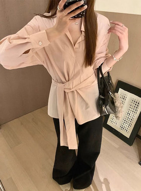 长袖翻领防晒别致纯色衬衫上衣女
