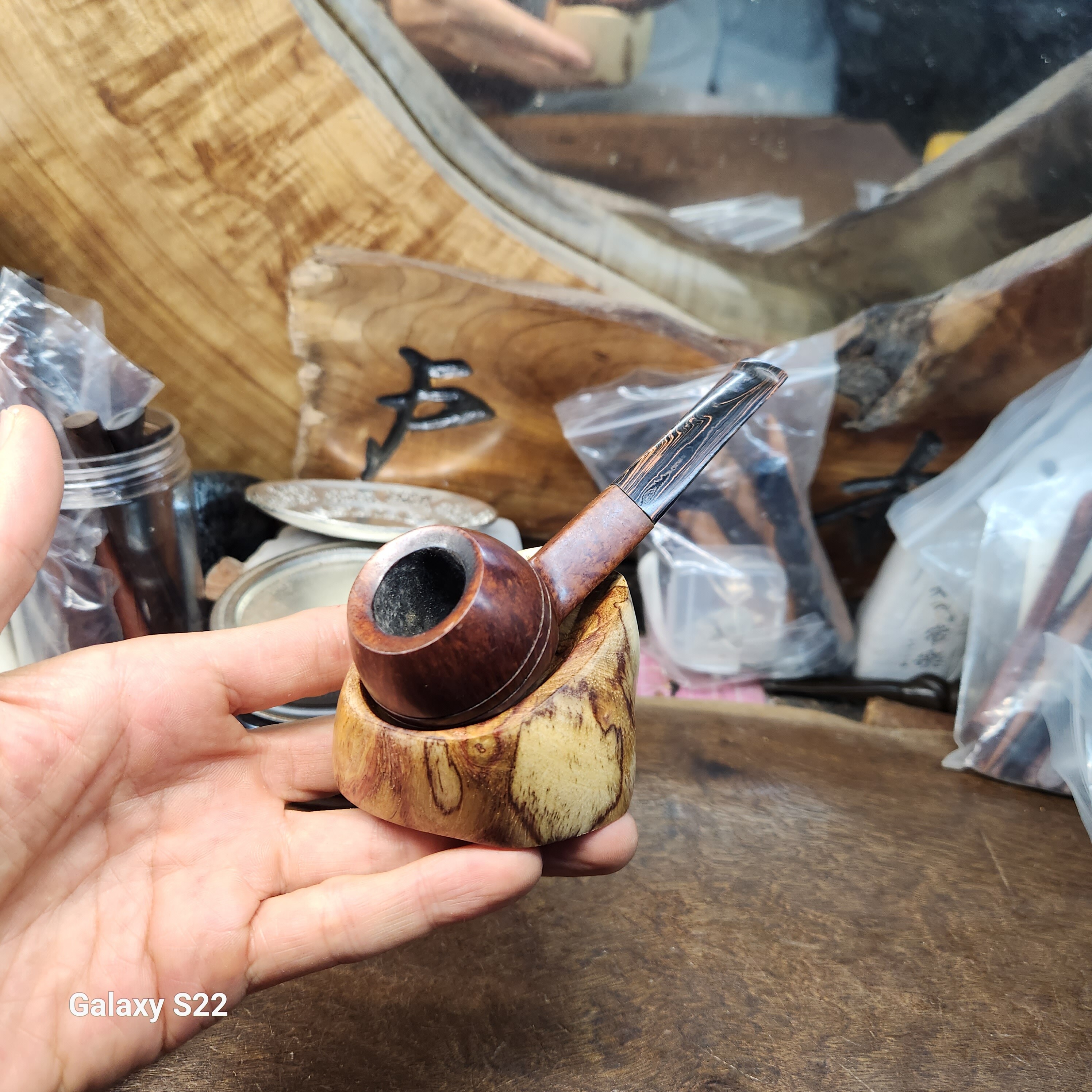 手作无漆蜡随形海南黄花梨单位烟斗架紫油梨降香黄檀便携烟斗座托