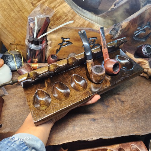 手作高档金丝楠木阴沉乌木六位烟斗架实木直弯斗6槽位烟斗架座托