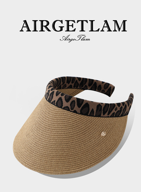 AirgeTlam/2026新款豹纹空顶帽女夏季海边遮阳防晒大帽檐发箍草帽