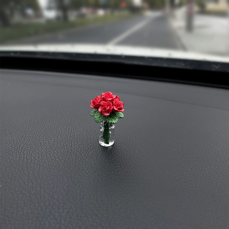 迷你玫瑰花汽车摆件解压治愈系