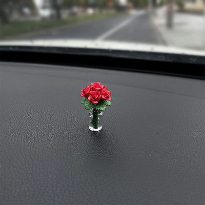 迷你玫瑰花汽车摆件解压治愈系