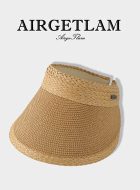 AirgeTlam/法式大帽檐发箍空顶防晒草帽女款夏防紫外线编织遮阳帽