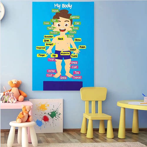 英语启蒙幼儿园身体部位body parts认知配对互动游戏挂袋教师教具