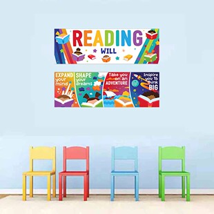 阅览室书房装饰英文海报学生励志横幅自粘贴平面贴纸教室班级培训
