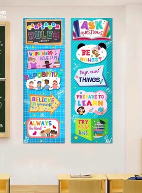 classroom rules教室规章制度英语幼儿园教师装饰背景 学校竖海报