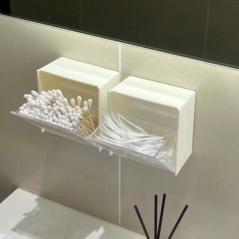 浴室壁挂棉签卸妆棉盒卫生间头绳发夹小物件墙面翻盖整理置物架