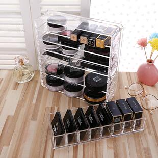 桌面粉饼眼影口红整理盒 化妆品分格收纳透明可拆卸护肤品置物架