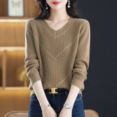 上衣 显瘦套头纯色针织打底衫 洋气百搭V领毛衣女秋冬新款 宽松短款