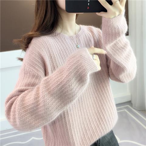 2025秋冬新款毛衣女宽松慵懒圆领短款套头内搭上衣韩版针织打底衫