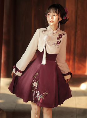 原创【山茶之约】中华风Lolita 长袖外套+jsk 立领绣花六片裁轻lo