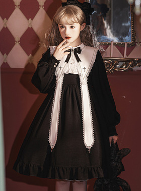 原创【圣歌十字】哥特Lolita 长袖op 修女风唱诗班尖领秋冬洛丽塔