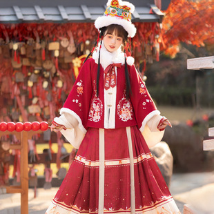 清仓原创【福虎生威】明制方领半袖交领短袄马面裙绣花汉服秋冬季